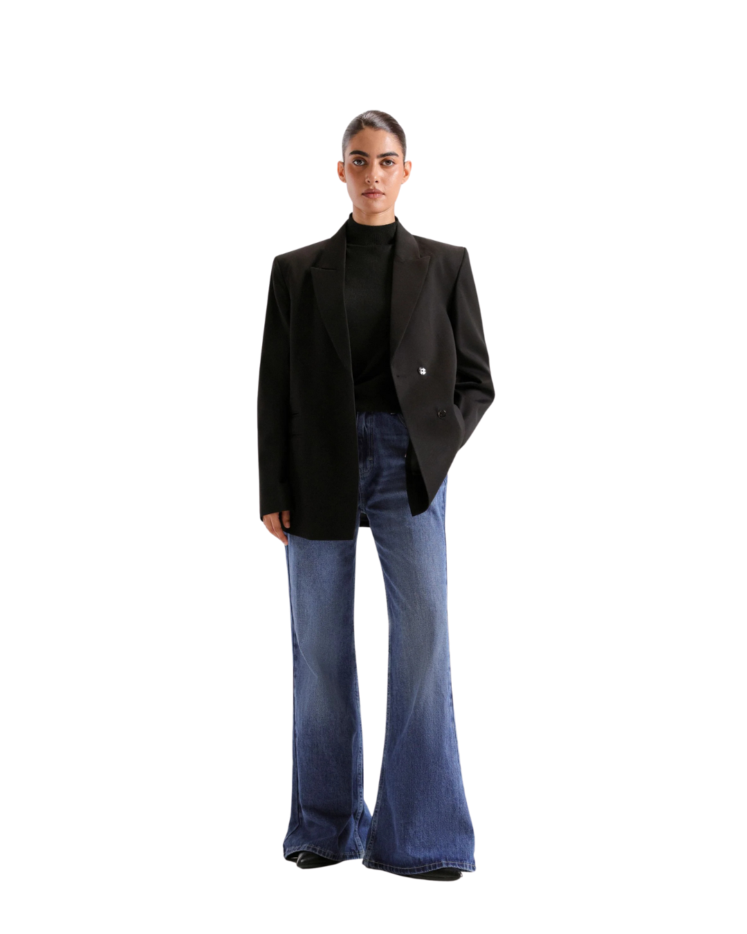 Notched Lapel Collar Straight Cut Blazer